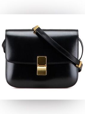 Celine Small Classic Box Bag Black Calfskin Gold Hardware Crossbody